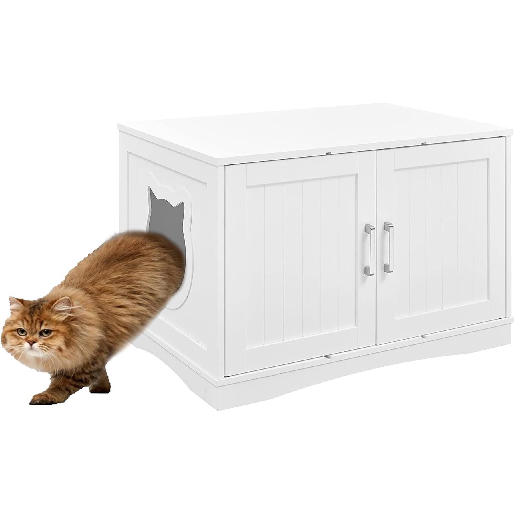 Sweet Barks Designer Washroom Storage Bench Cat Litter Box Enclosure, White