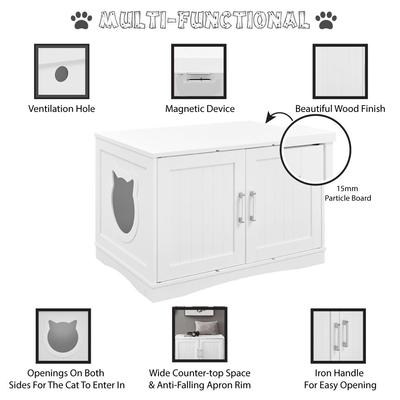 Show full view: Sweet Barks Designer Washroom Storage Bench Cat Litter Box Enclosure, White slide 2 of 10