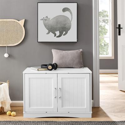 Show full view: Sweet Barks Designer Washroom Storage Bench Cat Litter Box Enclosure, White slide 6 of 10