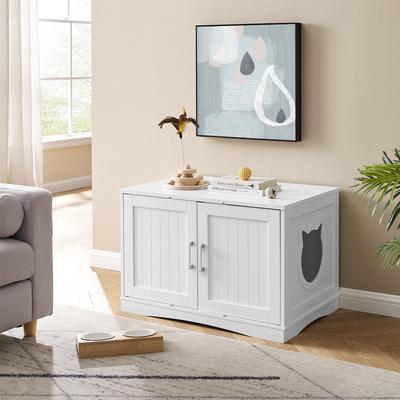 Show full view: Sweet Barks Designer Washroom Storage Bench Cat Litter Box Enclosure, White slide 5 of 10