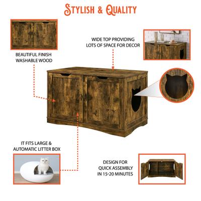 Show full view: Sweet Barks Enclosed House Side Table Cat Litter Box, Rustic Brown, Large slide 4 of 10