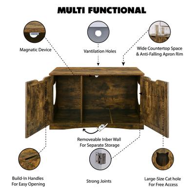 Show full view: Sweet Barks Enclosed House Side Table Cat Litter Box, Rustic Brown, Large slide 5 of 10