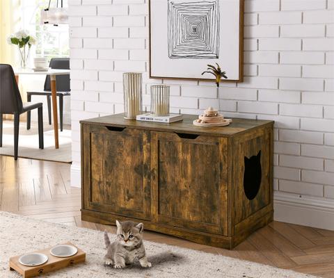 Show full view: Sweet Barks Enclosed House Side Table Cat Litter Box, Rustic Brown, Large slide 6 of 10