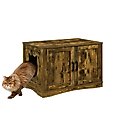 Sweet Barks Enclosed House Side Table Cat Litter Box, Rustic Brown, Medium