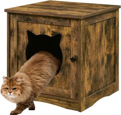 Sweet Barks Enclosed House Side Table Cat Litter Box, Rustic Brown, Small