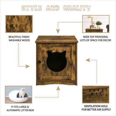 Show full view: Sweet Barks Enclosed House Side Table Cat Litter Box, Rustic Brown, Small slide 3 of 10