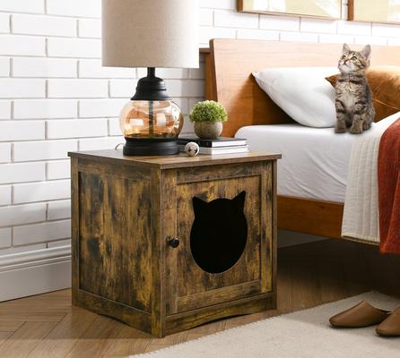 Show full view: Sweet Barks Enclosed House Side Table Cat Litter Box, Rustic Brown, Small slide 6 of 10