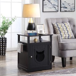 Sweet Barks Wooden Nightstand Cat Litter Box Enclosure, Black