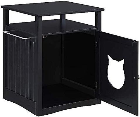 Show full view: Sweet Barks Wooden Nightstand Cat Litter Box Enclosure, Black slide 2 of 6