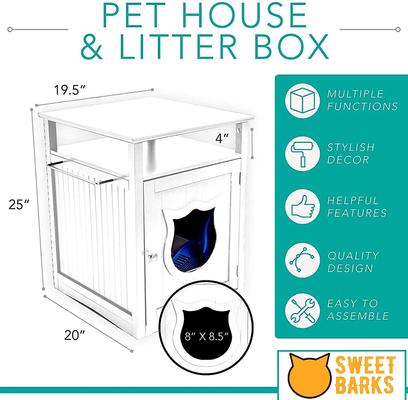 Show full view: Sweet Barks Wooden Nightstand Cat Litter Box Enclosure, Black slide 3 of 6