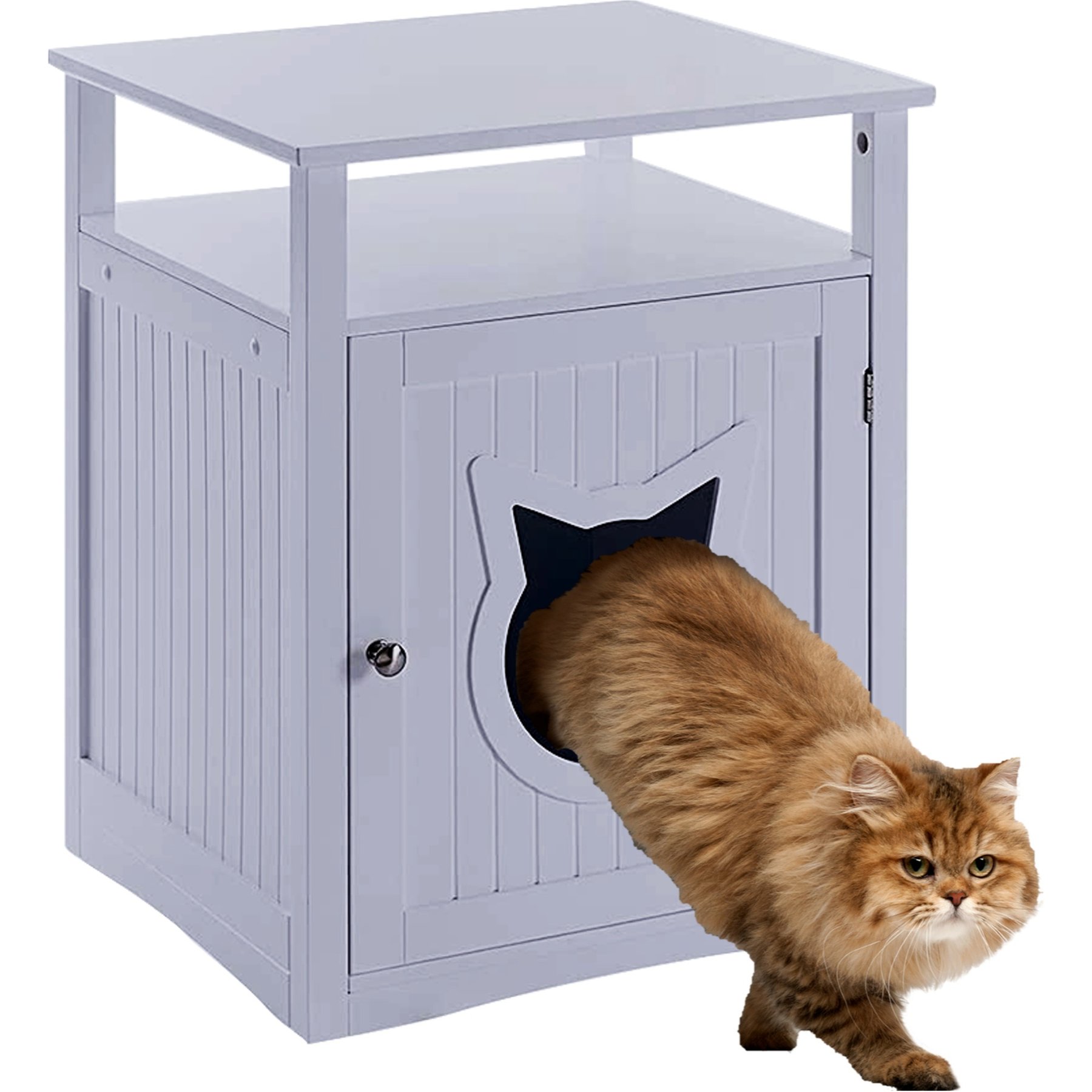 Sweet Barks Wooden Nightstand Cat Litter Box Enclosure, Grey