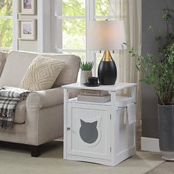 Sweet Barks Wooden Nightstand Cat Litter Box Enclosure, White