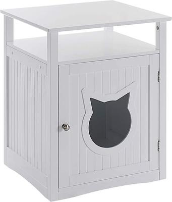 Show full view: Sweet Barks Wooden Nightstand Cat Litter Box Enclosure, White slide 2 of 7