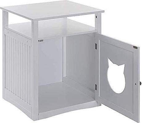 Show full view: Sweet Barks Wooden Nightstand Cat Litter Box Enclosure, White slide 3 of 7