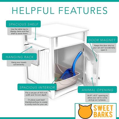 Show full view: Sweet Barks Wooden Nightstand Cat Litter Box Enclosure, White slide 5 of 7