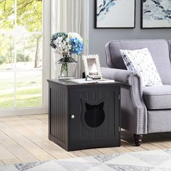 Sweet Barks Wooden Side Table Cat Litter Box Enclosure, Black