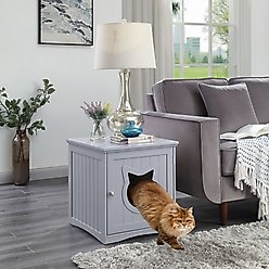 Sweet Barks Wooden Side Table Cat Litter Box Enclosure, Grey slide 1 of 8
