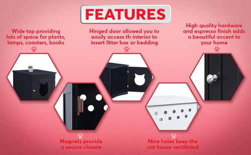 Show full view: Sweet Barks Wooden Side Table Cat Litter Box Enclosure, Grey slide 5 of 9