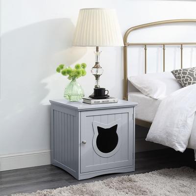 Show full view: Sweet Barks Wooden Side Table Cat Litter Box Enclosure, Grey slide 4 of 9