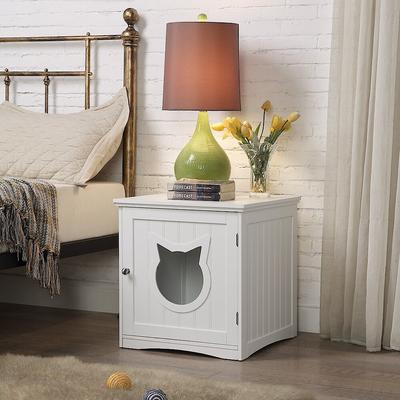 Show full view: Sweet Barks Wooden Side Table Cat Litter Box Enclosure, White slide 2 of 9