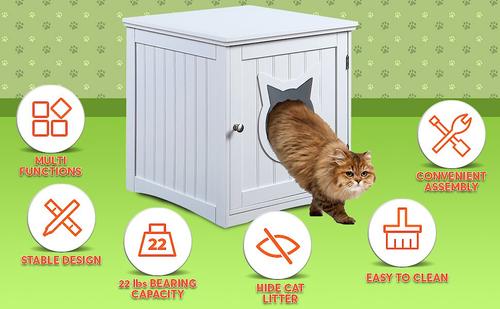 Show full view: Sweet Barks Wooden Side Table Cat Litter Box Enclosure, White slide 6 of 9