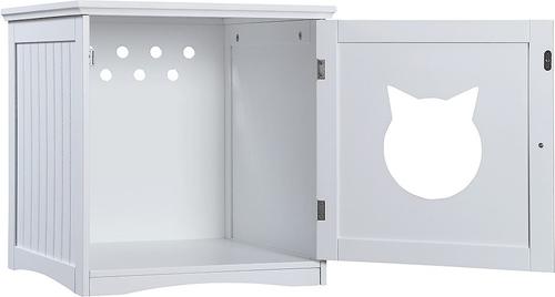 Show full view: Sweet Barks Wooden Side Table Cat Litter Box Enclosure, White slide 7 of 9