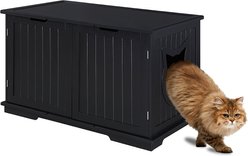 Sweet Barks Wooden Washroom Bench Cat Litter Box Enclosure, Black slide 2 of 8
