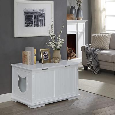 Show full view: Sweet Barks Wooden Washroom Bench Cat Litter Box Enclosure, White slide 3 of 8