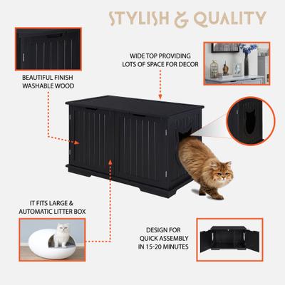 Show full view: Sweet Barks Wooden Washroom Bench Cat Litter Box Enclosure, White slide 6 of 8