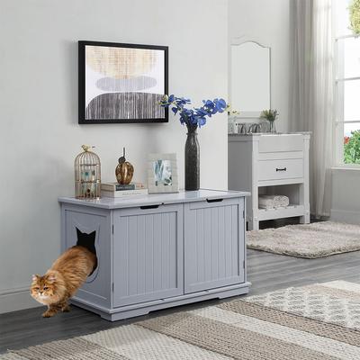Show full view: Sweet Barks Wooden Washroom Bench Cat Litter Box Enclosure, White slide 7 of 8
