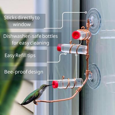 Show full view: Sweet Feeders Modern Window Bird Feeder, Copper, 3 Station slide 2 of 9