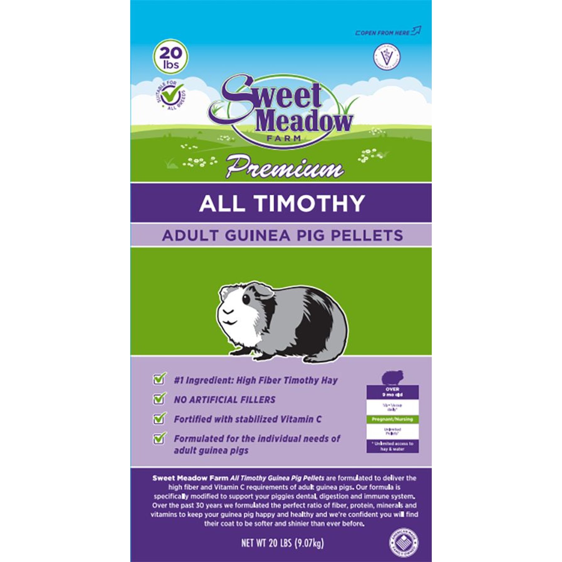 Sweet Meadow Farm Premium Timothy Pellets Adult Guinea Pig Food, 20-lb bag