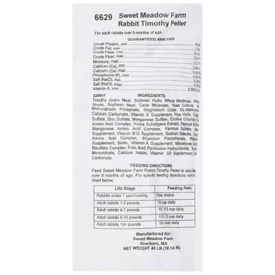 Show full view: Sweet Meadow Farm Timothy Pellets Adult Rabbit Food, 40-lb bag slide 5 of 8