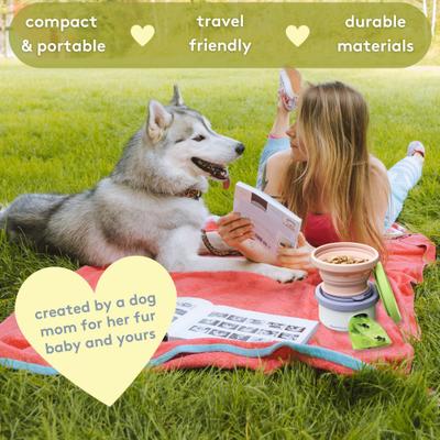 Show full view: Sweet Paws Travel Hero 3-in-1 Portable Dog Food Container, Poop Bag Dispenser & Collapsible Water Bowl, Sea Glass slide 9 of 11