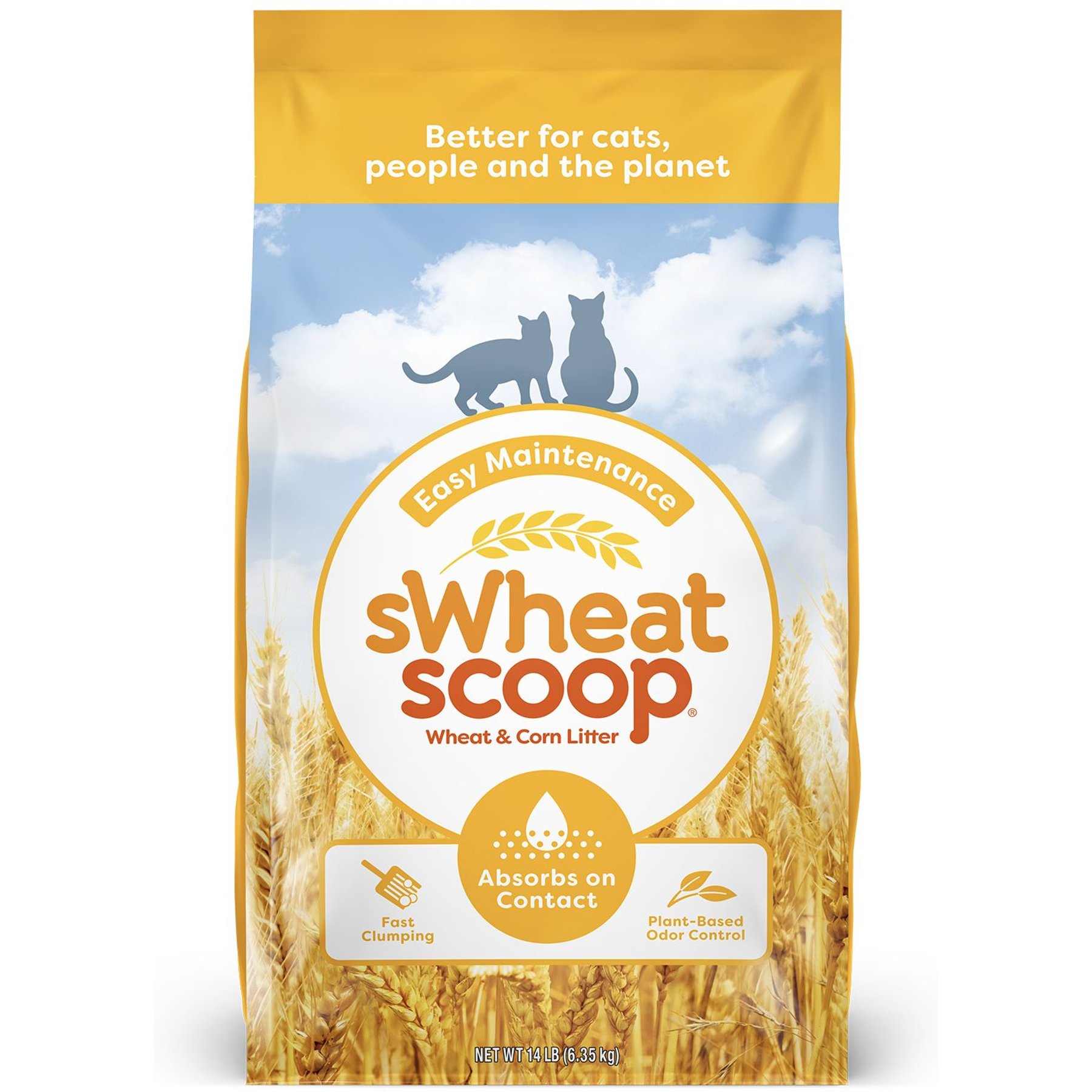sWheat Scoop Easy Maintenance Natural Clumping Wheat & Corn Cat Litter, 14-lb bag