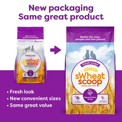 Show full view: sWheat Scoop Fresh Linen Scented Natural Clumping Wheat Cat Litter, 14-lb bag slide 4 of 11