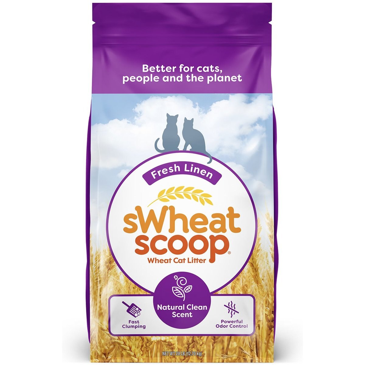 sWheat Scoop Fresh Linen Scented Natural Clumping Wheat Cat Litter, 28-lb bag