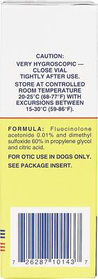 Show full view: Synotic (fluocinolone acetonide 0.01% and dimethyl sulfoxide 60%) Otic Solution for Dogs, 60-mL slide 3 of 7