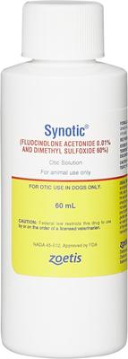 Show full view: Synotic (fluocinolone acetonide 0.01% and dimethyl sulfoxide 60%) Otic Solution for Dogs, 60-mL slide 4 of 7