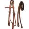 Show in main carousel: Tahoe Tack Barbwire Leather Western Hand Tooled Horse Browband Headstall & Split Reins, Light Tan, Full slide 1 of 2