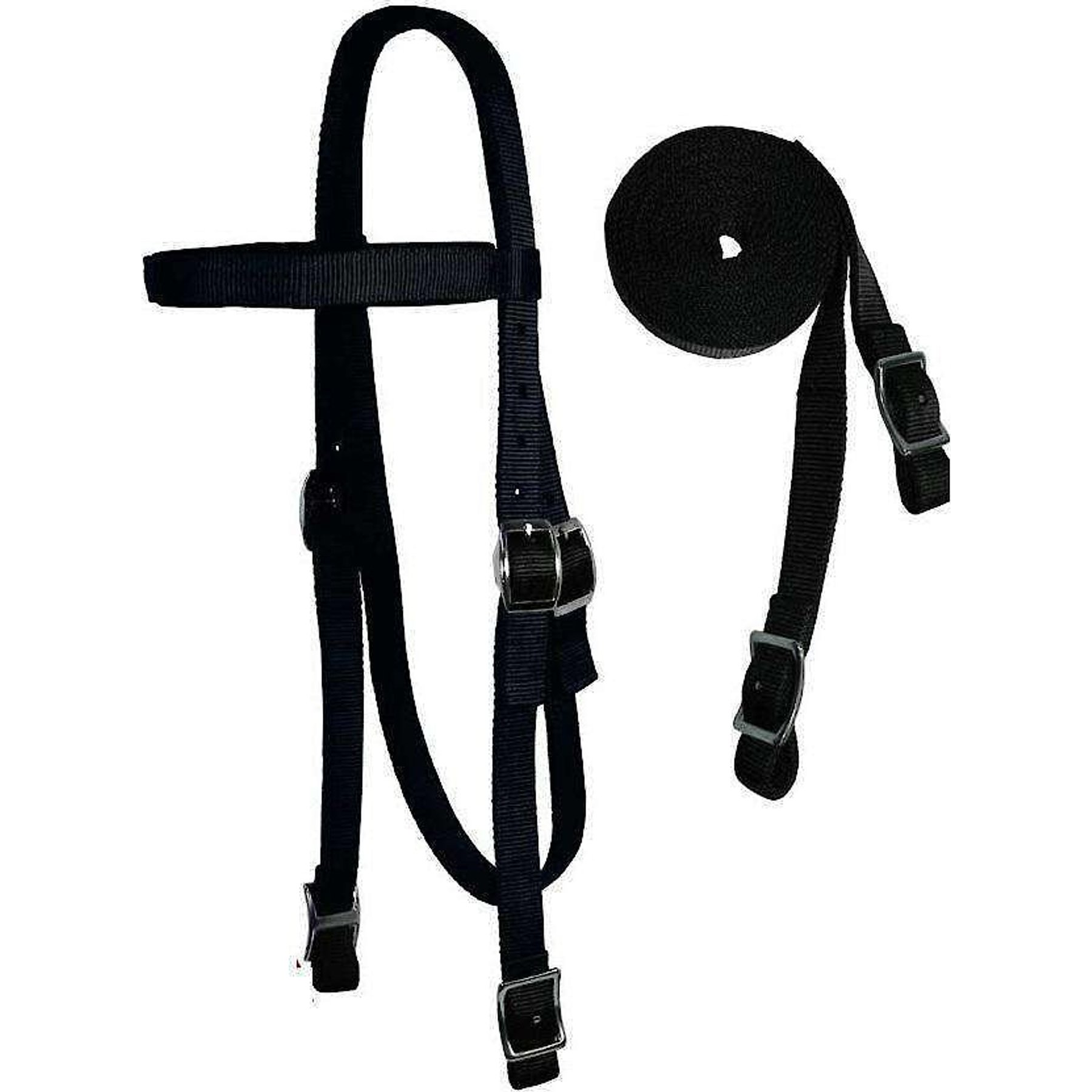 Tahoe Tack Double Layered Draft Nylon Western Horse Headstall & Reins, Draft, Black, Draft