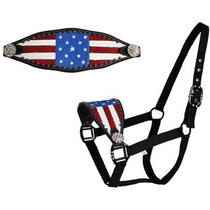 Tahoe Tack Patriotic Hand-Painted American Flag Crystals Bronc Horse Halter, Full