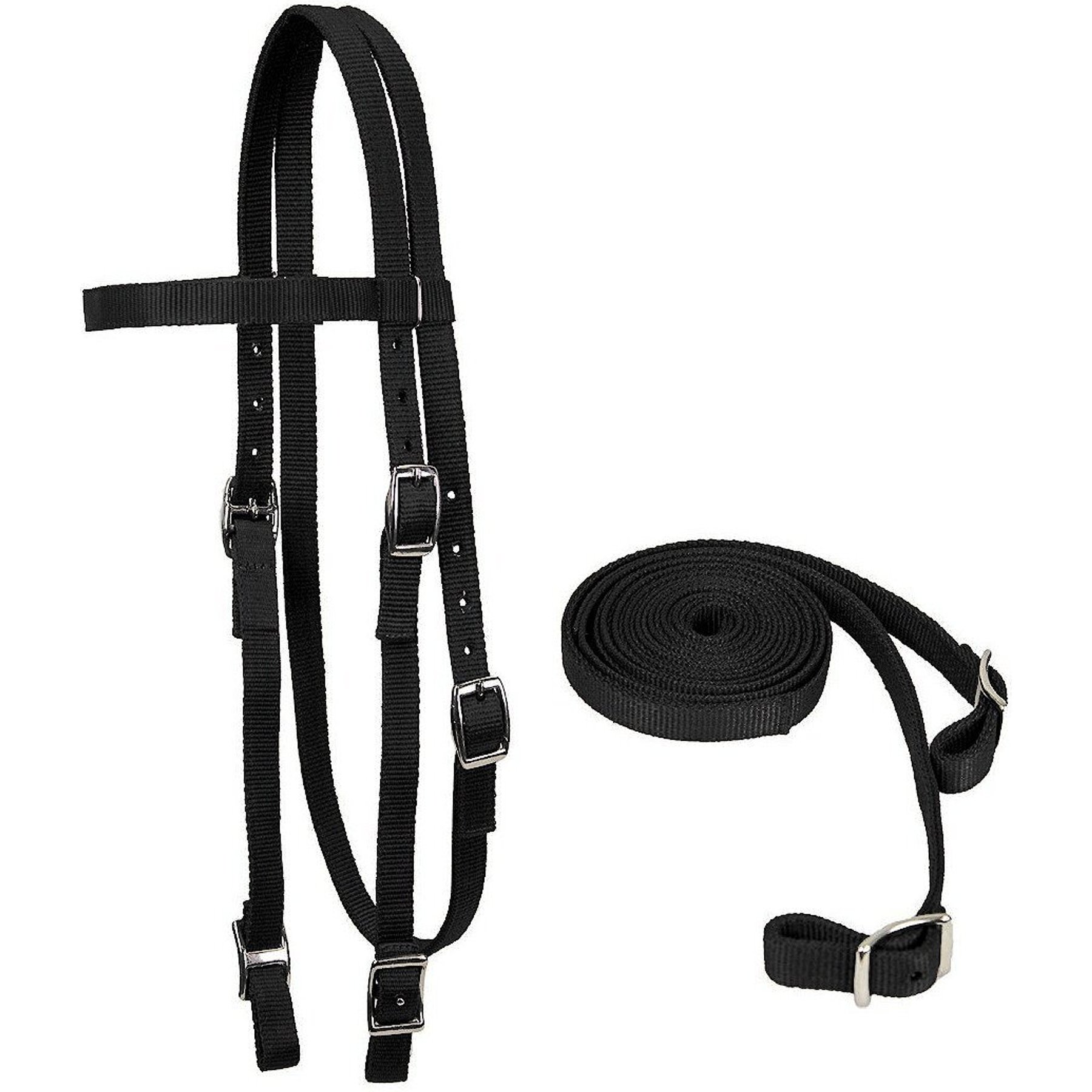Tahoe Tack Plain Double Layer Nylon Horse Headstall & Reins, Black, Draft