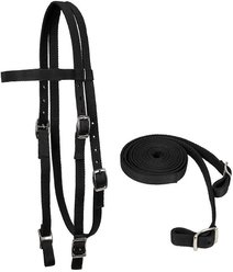 Tahoe Tack Plain Double Layer Nylon Horse Headstall & Reins, Black, Full