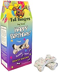 Tail Bangers Happy Birthday Caddy Peanut Butter & Honey Crunchy Dog Treats, 8-oz bag