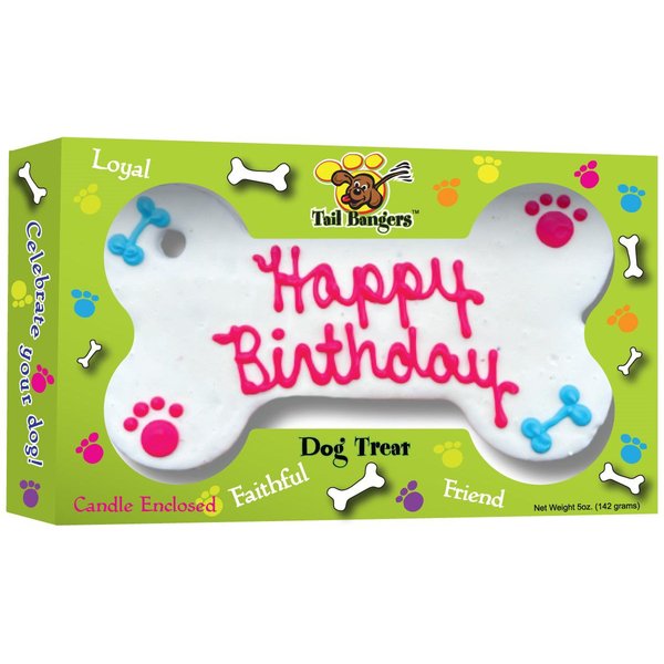 Tail Bangers Happy Birthday Pink Bone Peanut Butter & Honey Crunchy Dog Treats