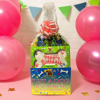Show full view: Tail Bangers 'Happy Birthday' Pink Gift Basket Variety Pack Crunchy Dog Treats slide 3 of 10