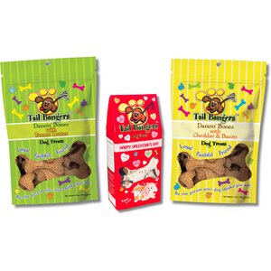 Tail Bangers Valentine's Day Variety Pack Peanut Butter, Peanut Butter with Yogurt, Cheddar & Bacon Crunchy Dog Treats, 3 count