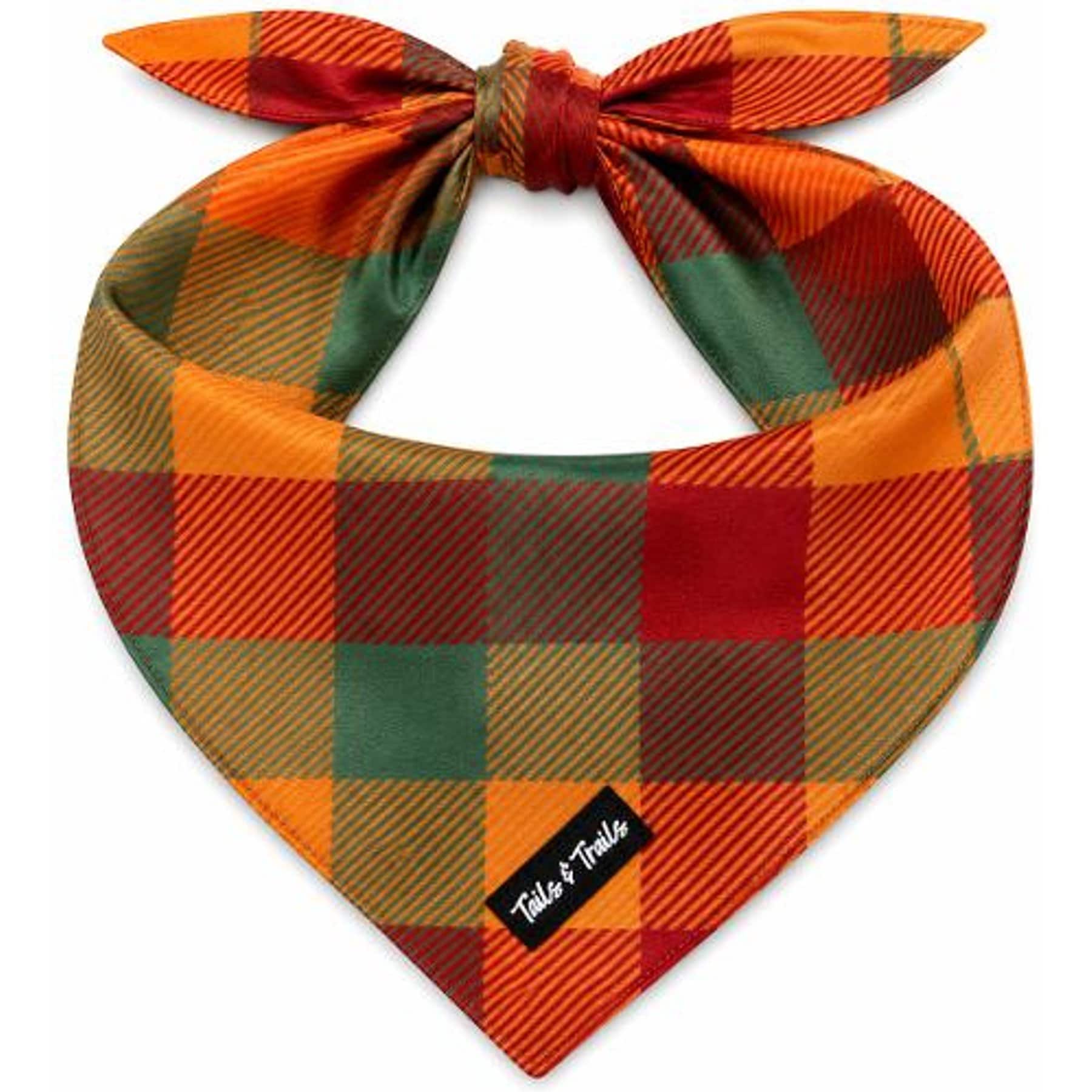 Tails & Trails Fall Plaid Cooling Dog Bandana, Orange, 50 count