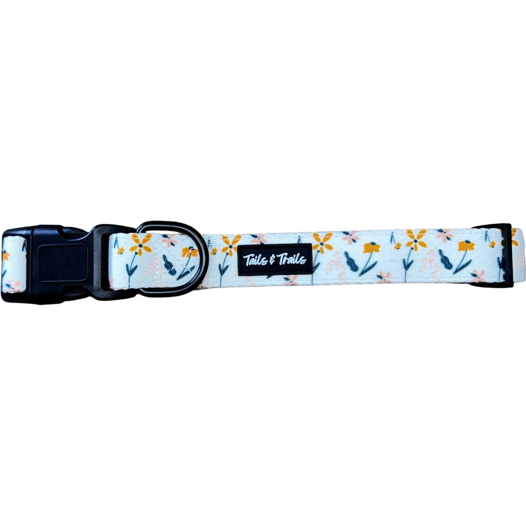 Tails & Trails Wildflower Trail Dog Collar, White, Large: 16-in neck, 1-in wide